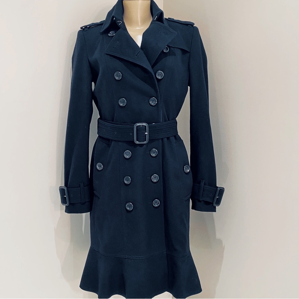 BURBERRY LONDON LITTLETON WOOL RUFFLE HEM COAT. - Picture 2 of 13